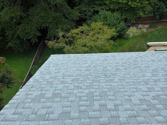 Wide view of new roof shingles after replacement in Severna Park, MD
